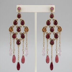 Chandelier Pierced Earrings Gold Rose Pink